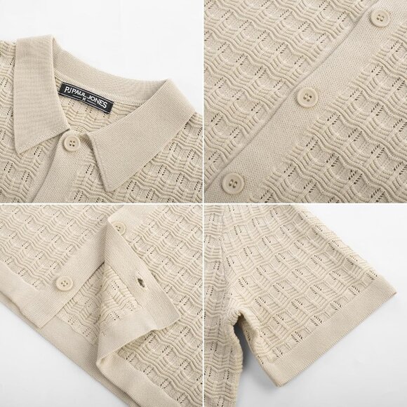 💫 Men Cream Casual Summer Beach Shirts Short Sleeve Button Down Fashion Shirt - Picture 5 of 5